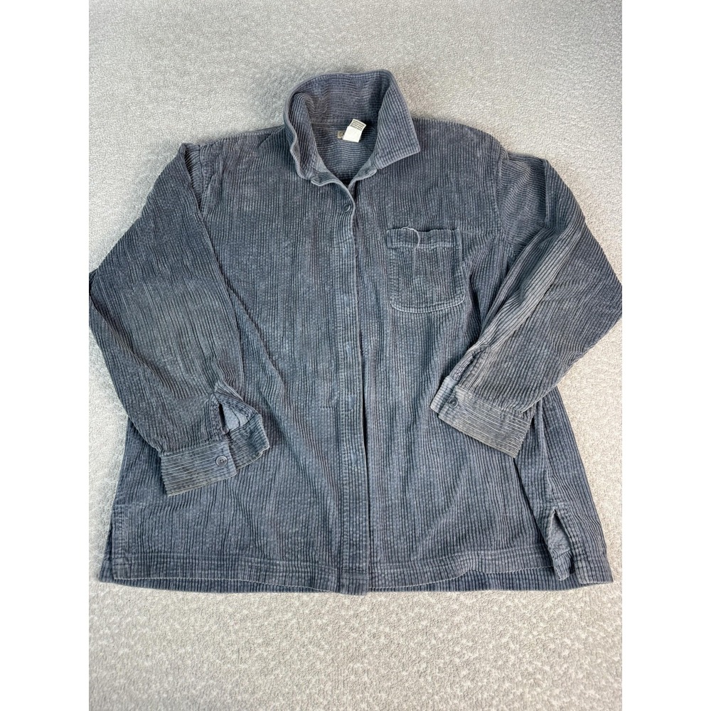 L.L. Bean Jacket Womens 1X Gray Corduroy‎ Button Front Collared Pockets